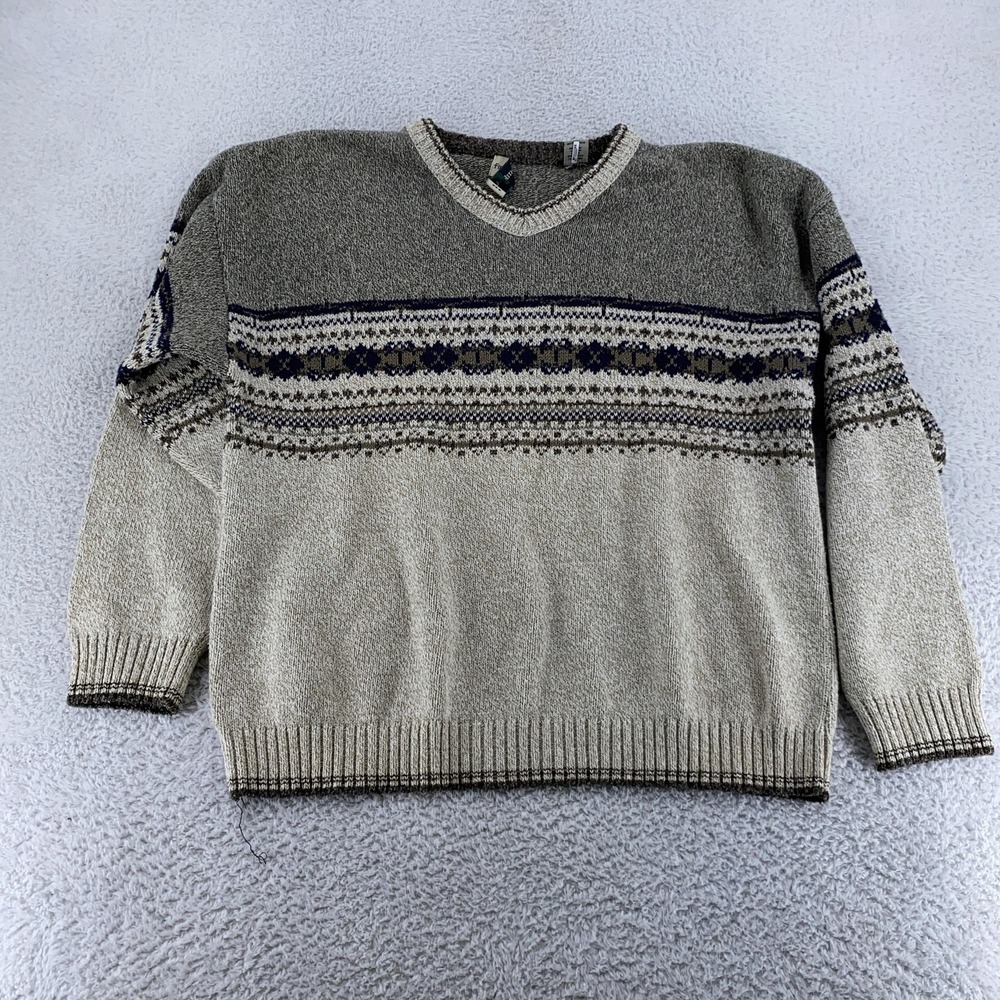 Vtg Field Master Fair Isle Ribbed V-Neck Sweater Mens BOXY Large Pullover USA‎